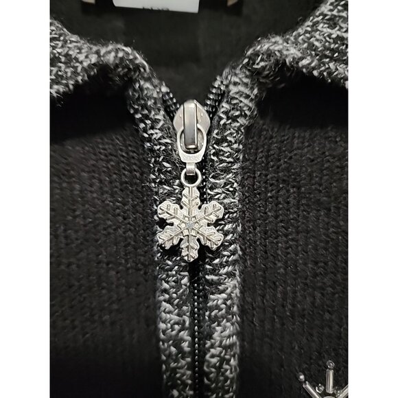 ALLISON DALEY Black Embroidered Snowflakes Sweater Cardigan Beaded Size L Petite - Picture 6 of 7